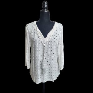 Lavender & Brown Cedric Eyelet Tassel 3/4 Sleeve‎ Blouse Sz S